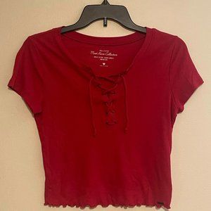 Red Tie Front Lettuce Edge Hollister Shirt